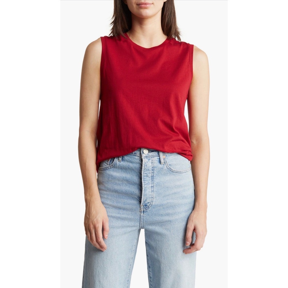 AG Adriano Goldschmied Muscle Tank Women XS Red Excellent Curved Hem Cotton Tee